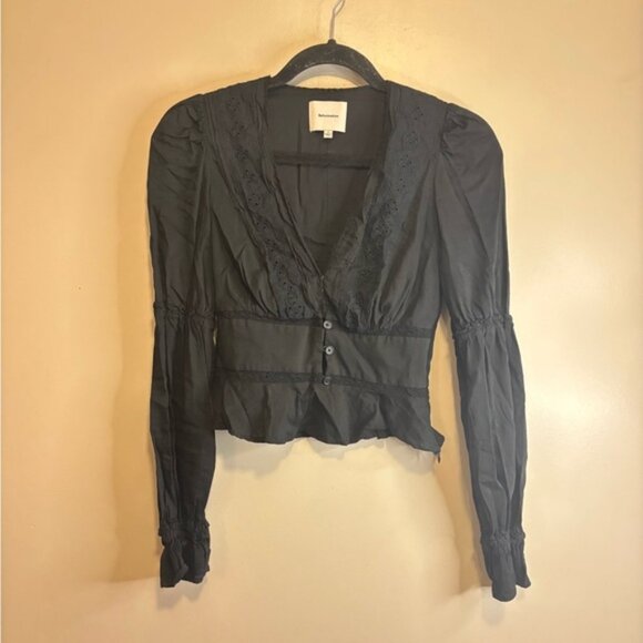Reformation Black Lace Trim Blouse - Picture 1 of 4